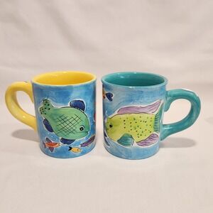 Set of 2 Starbucks 2001‎ Barista Tropical Fish Mugs 20 oz Blue